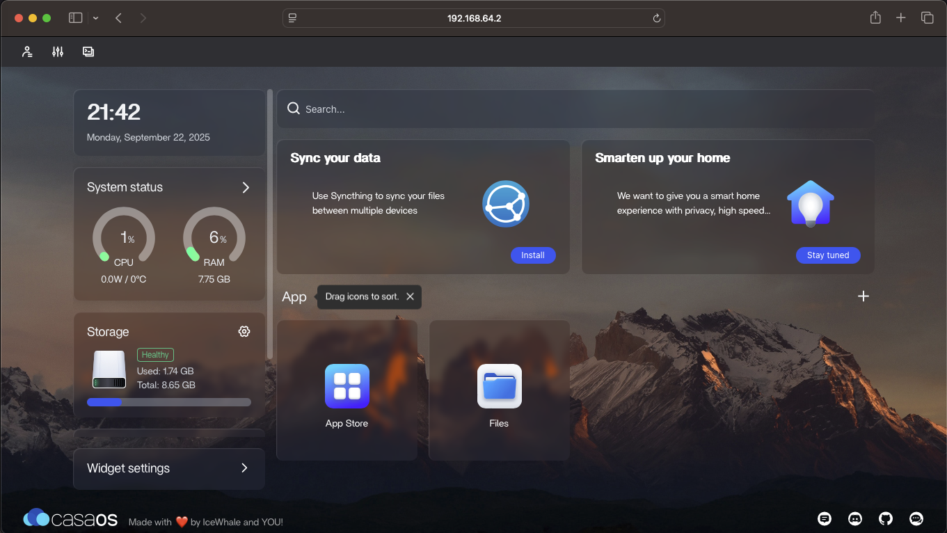 Imagem do CasaOS no mac mini